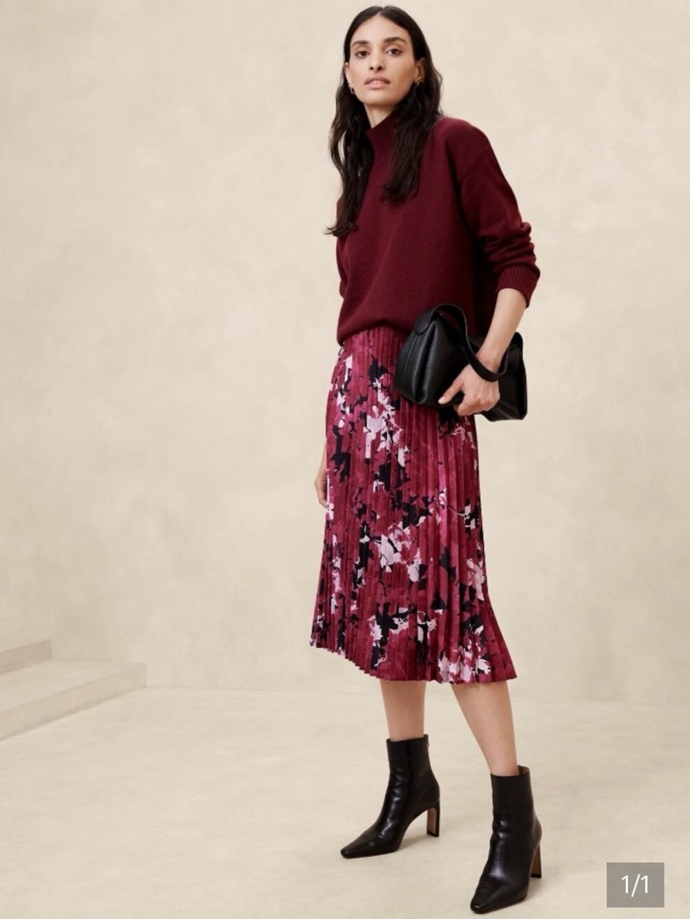 Banana Republic Silky Pleated Midi Floral Skirt